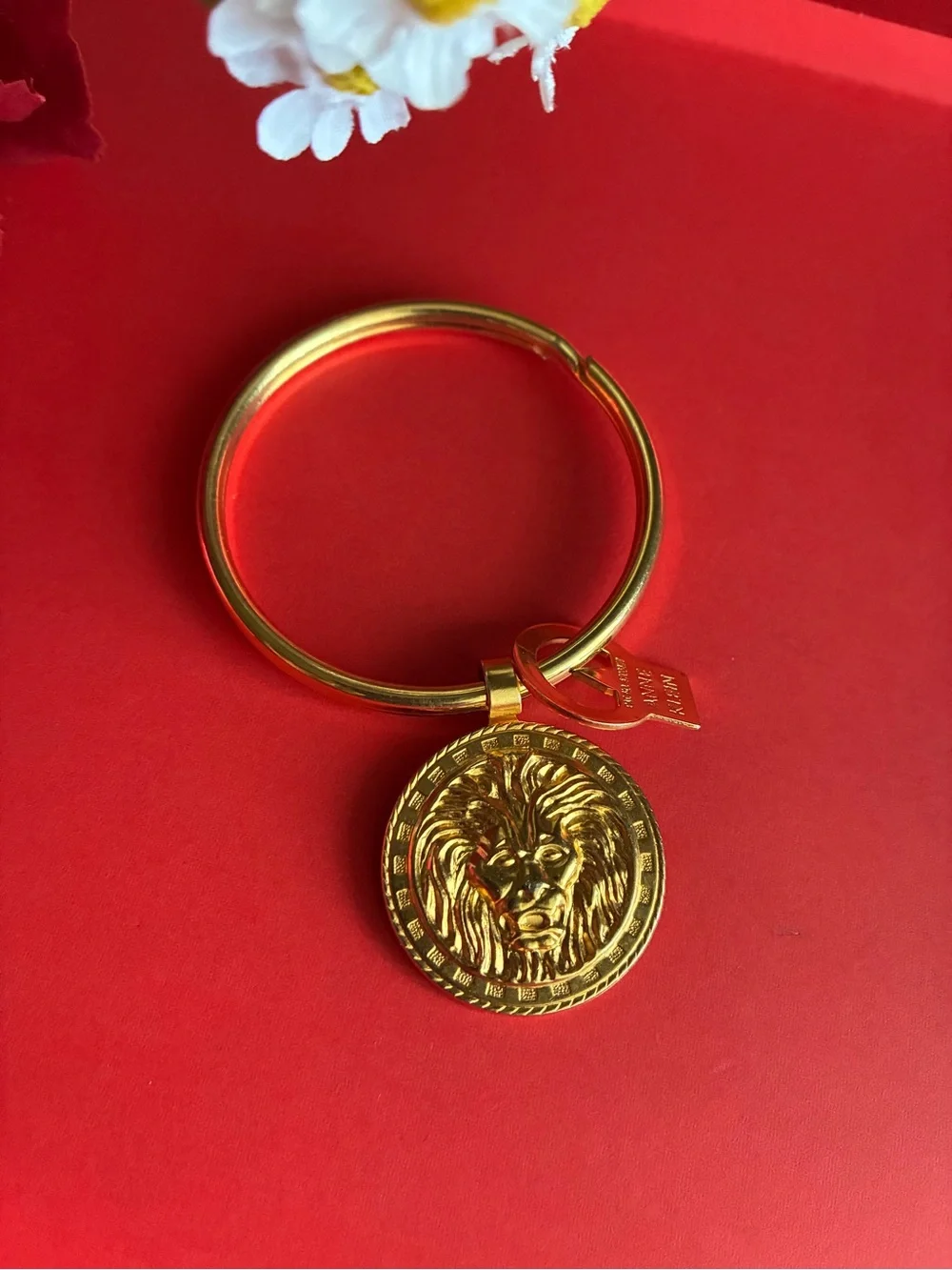 Anne Klein Gold Lion Medallion Key Ring